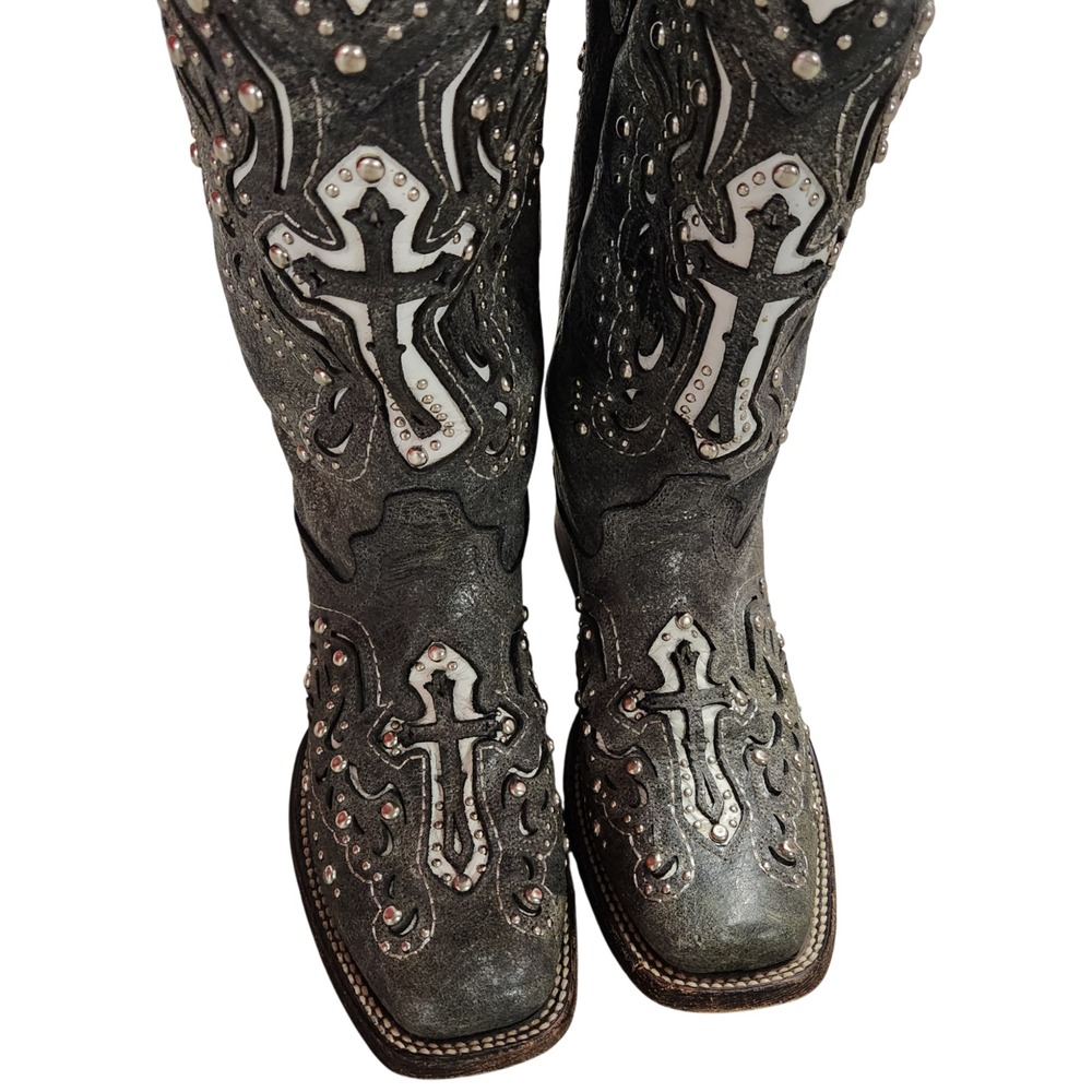 Corral Vintage Cross Square Toe Cowboy Western Boots 6.5M Cross Studded Bling - Picture 3 of 16